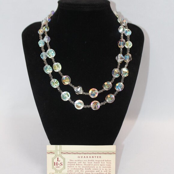 Vintage Vendome Deltah L H & S Inc. Double Strand AB Crystal Necklace - Picture 2 of 16